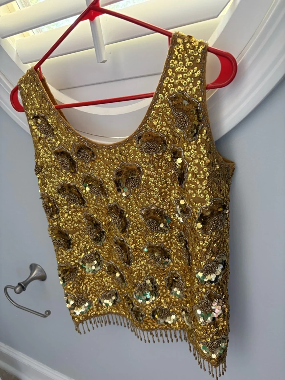 Vintage Harilela gold beaded sequin wool tank top size 38 US Small - Picture 2 of 10